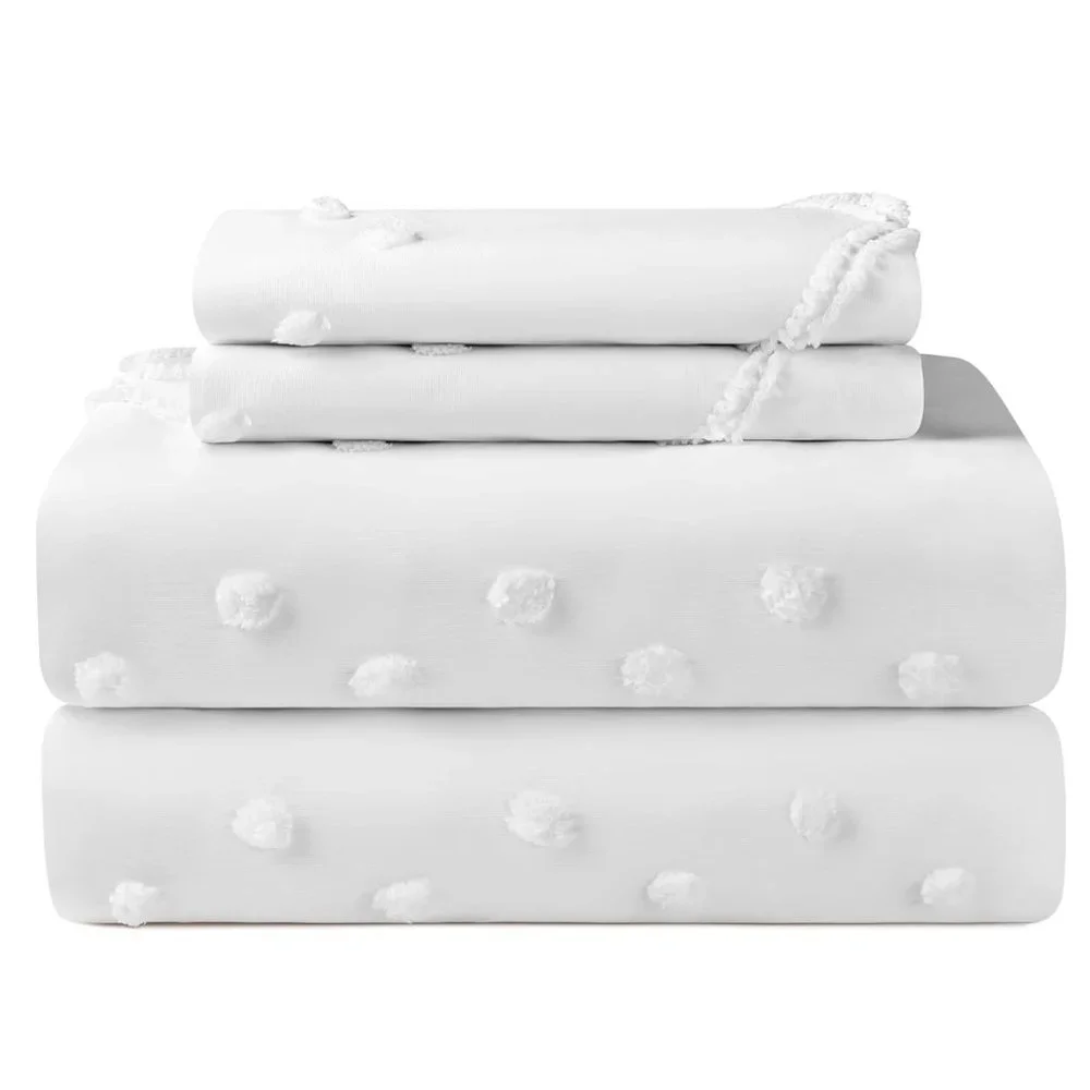 Chic Jacquard Tufted White Duvet Cover Set - Queen Size (90 x 90)